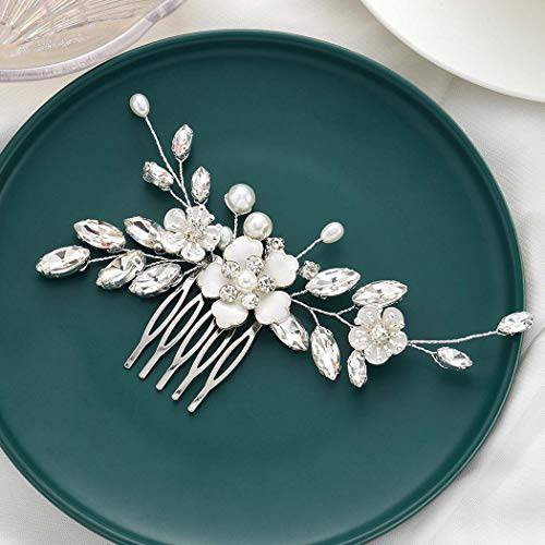 Gorais Bride Wedding Hair Comb Silver Flower Bridal Hair Piece Crystal Side Combs Hair Accessories for Women and Girls (A-Silver)