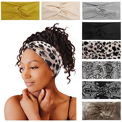Tobeffect 8 Pack Turban Headbands for Women Non Slip Leopard Print Boho Head Wrap Accessories Elastic Hair Band for Women’s Hair