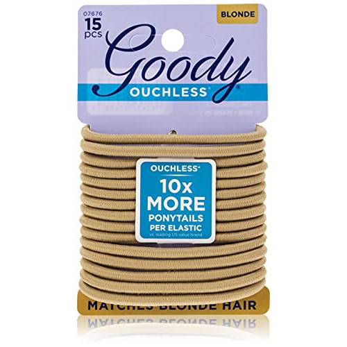 GOODY Ouchless Braided Elastics, 4 mm, Blonde, 15 Count