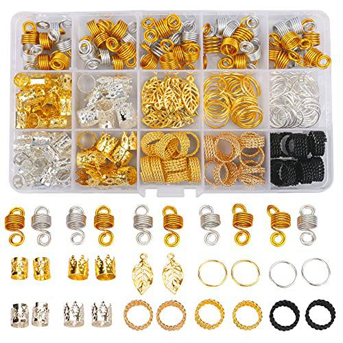 Nafaboig 200PCS Beads for Hair Braids, Hair Jewelry for Women Braids, Metal Gold Braids Rings Cuffs Clips for Dreadlock Accessories Hair Decorations