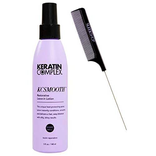 Keratin Complex KCSMOOTH Restorative Leave-In Lotion, Hair Heat Protecting Spray (w/Sleek Steel Pin Rat Tail Comb) KC Smooth Conditioner for Smoothing Treatment (5 ounce size (PACK OF 1))