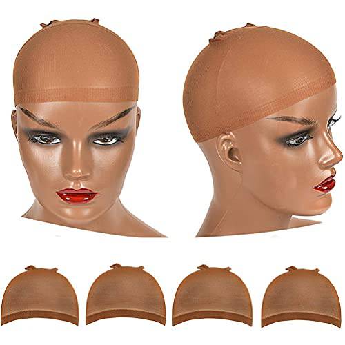 Yeslestm 4 pieces Brown Stocking Wig Caps Stretchy Nylon Wig Caps for Women Wig Cap for Lace Front Wig