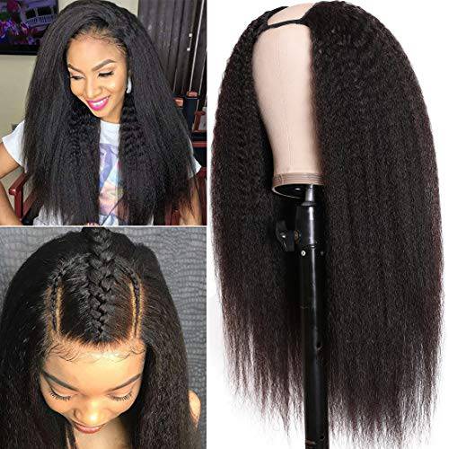 UNice Hair 10A Kinky Straight U Part Wig Human Hair for Women Brazilian Remy Human Hair Upart Wig Glueless Human Hair Beginner Friendly Wig No Glue No Sew In 150% Density Natural Color (20 inch)