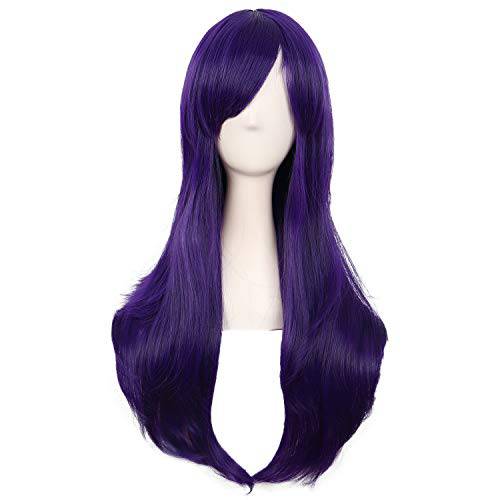 MapofBeauty 28 Inch/70cm Women Side Bangs Long Curly Hair Cosplay Wig (Dark Purple)