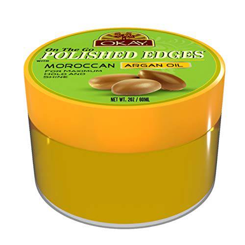 OKAY Polished Edges With Argan Oil No Flaking All Day Hold Edge Control For Hairline Sideburns Silicone,Paraben Free For All Hair Types and Textures Made in USA 2oz