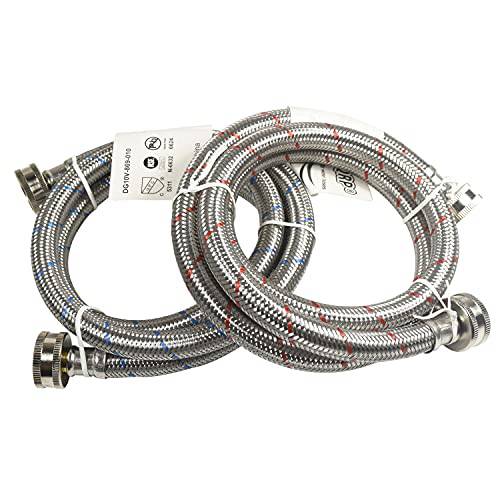 HQRP Premium Stainless Steel Washing Machine Hoses, 4-FT Burst Proof, Red and Blue Striped 4-Foot (2-pack)
