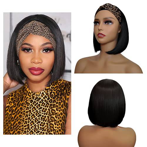 Short Bob Headband Wigs for Black Women with Wig Cap Nature Looking Straight Synthetic Wig like Real Human Hair