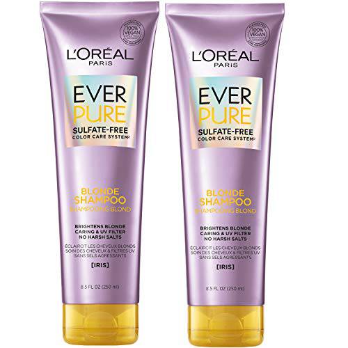 L’Oreal Paris EverPure Blonde Sulfate Free Shampoo for Color-Treated Hair, Neutralizes Brass + Balances, For Blonde Hair, 2 Count (8.5 Fl Oz each) (Packaging May Vary)