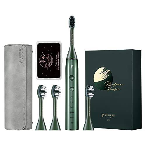 Flexforce Electric Toothbrush Adult, Rotating, Whitening Teeth Without Hurting Gums, 4 Replacement Toothbrush Heads, 1 Travel Box, 1 Dental Floss, Inductive Rechargeable, 5 Cleaning Modes, Green