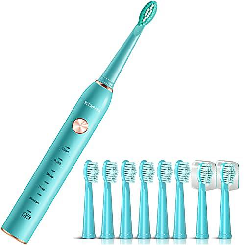 Blenpapa USB Rechargeable Sonic Electric Toothbrush for Adults Powered Motor Soft Dupont Brush Heads 2 Minutes Timer 5 Modes Teeth Whitening, Green