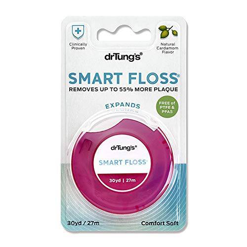 DrTung’s Smart Floss - Natural Floss, PTFE & PFAS Free Floss, Gentle on Gums, Expands & Stretches, BPA Free Floss - Natural Dental Floss Cardamom Flavor (Pack of 6)