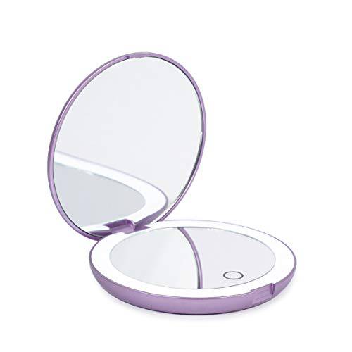 LUNA London Compact 2.0 Travel Mirror in Lavender (Purple) | Travel Makeup Mirror with Light | LED Lighted Vanity Mirror with 3 Light Modes | 7X Magnification Folding Portable & Rechargeable | Espejo