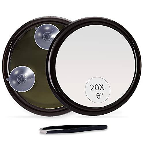 B Beauty Planet 20X Magnifying Mirror with Suction Cups,6 Inch, Use for Makeup Application, Tweezing, and Blackhead/Blemish Removal