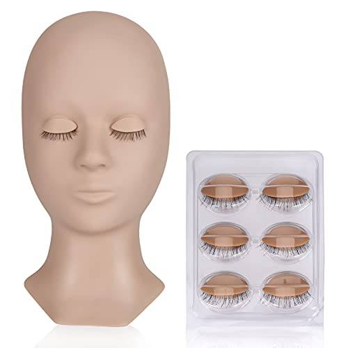 BEYELIAN Lash Mannequin Head, Eyelash Mannequin Head with Eyelids, Lash Extension Training Practice Head, 4 Pairs Removable Eyelids, Soft-Touch, Natural Color Realistic