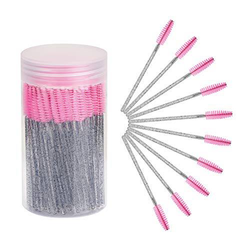 Cuttte 100pcs Disposable Mascara Brushes Wands with Container, Crystal Eyelash Brush Spoolie Brushes for Eyelash Extensions and Mascara Use