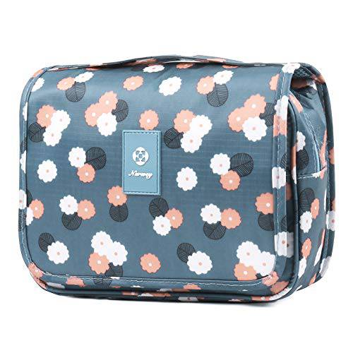 Narwey Hanging Travel Toiletry Bag Cosmetic Make up Organizer for Women and Girls Waterproof (Blue Flower)