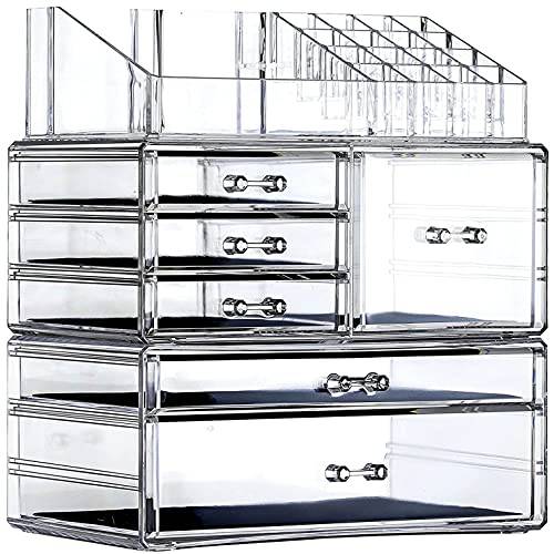 Cq acrylic Clear Makeup Storage Organizer Drawers Skin Care X Large Cosmetic Display Cases Stackable Storage Box With 6 Drawers For Dresser,Set of 3
