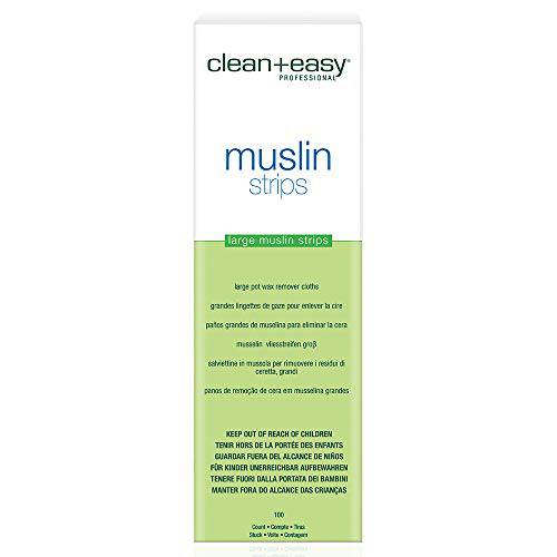 Clean + Easy Large Muslin Strips, Tear-Resistant and Reusable, Removes Hairs on Legs, Arms, and Underarms, Quick and Smooth, For Salon and At-Home Spa, For All Skin-Types, Pre-cut into 3 X 9, 100-count