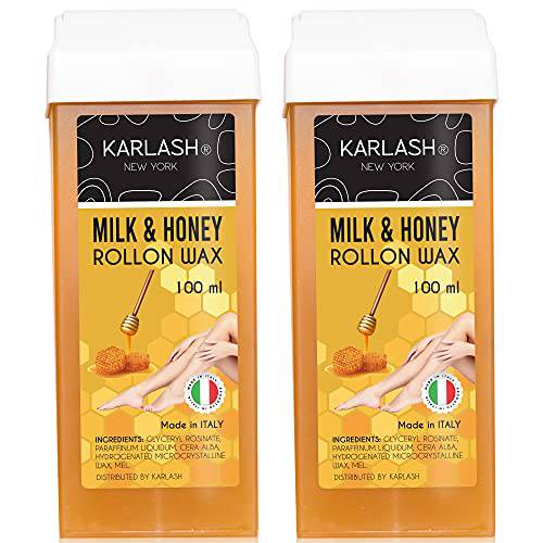 Karlash Professional Roll On Wax, Depilatory Hair Wax Removal for Body Hair, legs, arms hair Removal Wax Cartridge 100 ml - Made in Italy - 2 Pieces (Honey)