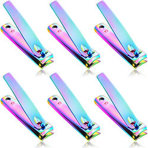 6 Pieces Stainless Steel Nail Clipper Set Nail Cutter Portable Sturdy Nail Clippers Fingernails and Toenail Clipper Cutter for Women Men, Rainbow Color