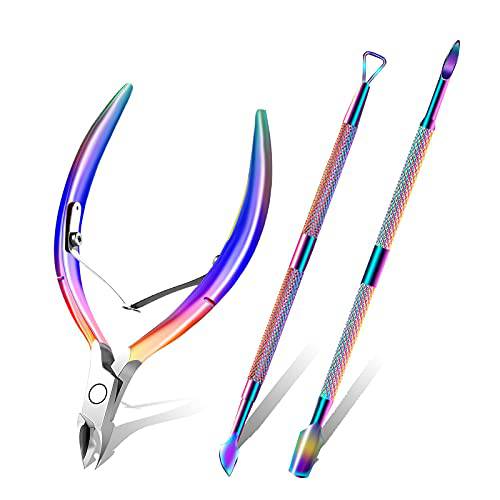 Haynery Cuticle Trimmer with Cuticle Pusher, Cuticle Remover Cuticle Scissors Manicure Tools, Professional Stainless Steel Cuticle Cutter, Dead Skin Remover Nail Tools for Fingernails and Toenails