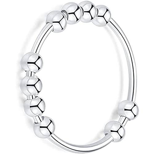 925 Sterling Silver Anxiety Ring Fidget Ring Girls Women Rings Anxiety Fidget Ring Anxiety Relief Ring with Beads Stress Relief Ring, Antianxiety Ring for Women (5, Silver)