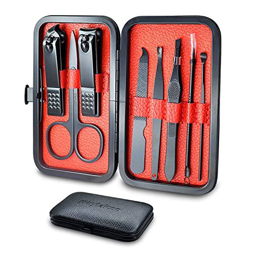 Manicure Set Nail Clippers Pedicure Kit, 8 in 1 Stainless Steel Fingernail & Toenail Clippers with Leather Travel Case, Professional Nail Care Kit for Men and Women
