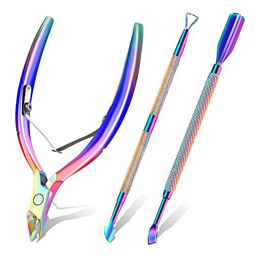 Cuticle Trimmer with Cuticle Pusher and Scissors, Cuticle Remover Professional Durable Pedicure Manicure Tools, Stainless Steel Cuticle Nipper Cutter Clipper Nail Tools for Fingernails and Toenails