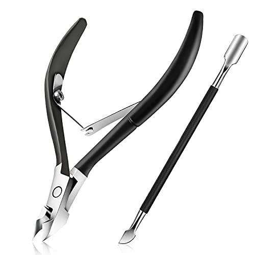 Cuticle Trimmer with Cuticle Pusher, Easkep Cuticle Remover Cuticle Nipper Professional Stainless Steel Cuticle Cutter Clipper Pedicure Manicure Tools for Fingernails and Toenails (D501-Black)