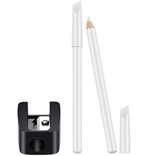 2 Pieces White Nail Pencil and Pencil Sharpener Set, 2 In1 Nail Whitening Pencils Under Nail French Fingernail Pencils with Cuticle Pusher and Handheld Pencil Sharpener for DIY Art Manicure Supplies