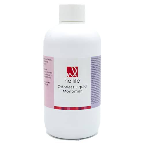 Nailite Odorless Liquid Monomer 8 Oz, Clear color, Non-Yellowing, Non-Crack, Non-Lift, EMA Based