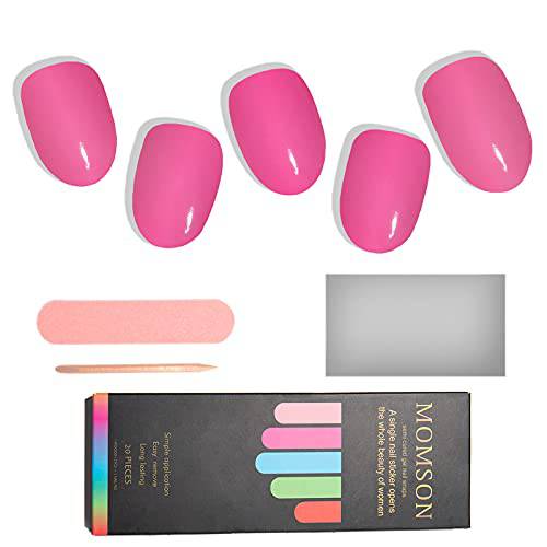 Semi Cured Gel Nail Wraps - 20 Sheet Glitter Semicured Stick on Nails Polish Strips - Soild Color Full Nail Decal Stickers, Gel Polish Nail Art Kits for Women Girls at Home (Fluorescent Pink-04)