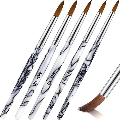 5 Pieces Nail Brushes for Acrylic Application, Acrylic Nail Brush Marble Handle Art Acrylic Design Nail Brush Art Tool, Size 6, 8, 10, 12, 14 (White Marble)