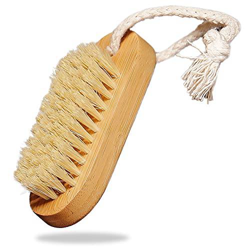 Grip Clean | Bamboo Brush, Nail Brush for Cleaning Fingernails, Toes, Natural Bamboo Brush with Medium-Stiff Sisal Bristles | Non-Slip Scrub Brush For Soft, Clean Hands, Feet & Cuticles. Manicure Pedicure brush with Hanging Rope