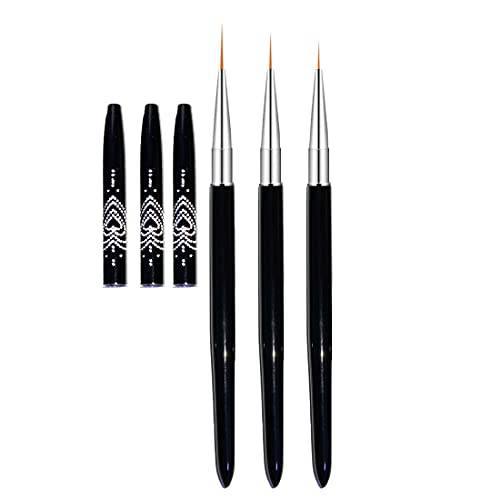 FULINJOY Nail Art Liner Brushes, 7mm/9mm/11mm UV Gel Painting Nail Art Design Brush Metal Handle Nail Drawing Pens (3PCS, Black)