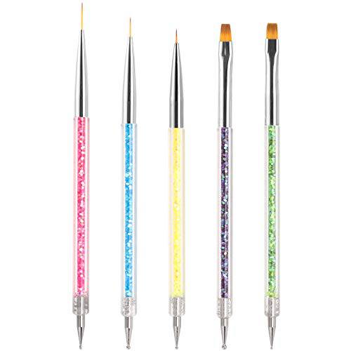 Nail Art Brushes 5 Pcs Double Ended Fine Nail Liner Brush Dotting Pen Nail Gel Polish Detail Drawing Tools