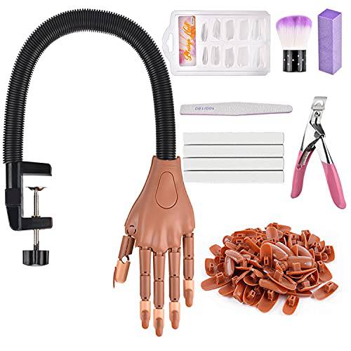 Practice Hand for Acrylic Nails INFILILA Flexible Fake Hands to Practice Fake Nails Movable Fake Mannequin Hands for Nails Practice with 100 PCS Nail Tips, Nail Files and Clipper for Beginners
