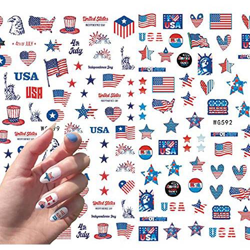 178 pcs Independence Day Nail Art Stickers 4th of July I Love America Nail Stickers Self-Adhesive Nail