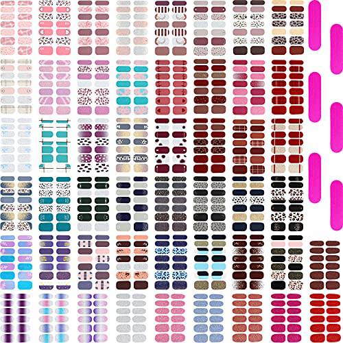 680 Pieces 50 Sheets Nail Polish Strips Full Wraps Nail Stickers Self-Adhesive Nail Decals with Nail Files for Women Girls DIY Nail Decoration (Chic Style)