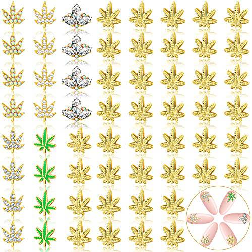 60 Pieces 3D Nail Art Decorations 6 Design Leaf Nail Charm Leaf Rhinestone Charm Nail Decoration Diamond Maple Leaves Nail Charms for Nail Scrapbooking DIY Craft Jewelry Making (Charming Style)