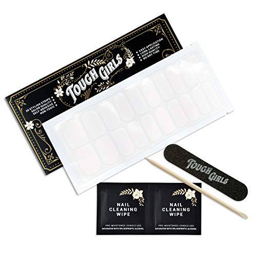TOUGH GIRLS | Nail Polish Strips | 20 Stylish Strips | Brighter, Thicker, Tougher | Includes Cuticle Stick, Nail File, & Nail Wipes (White)
