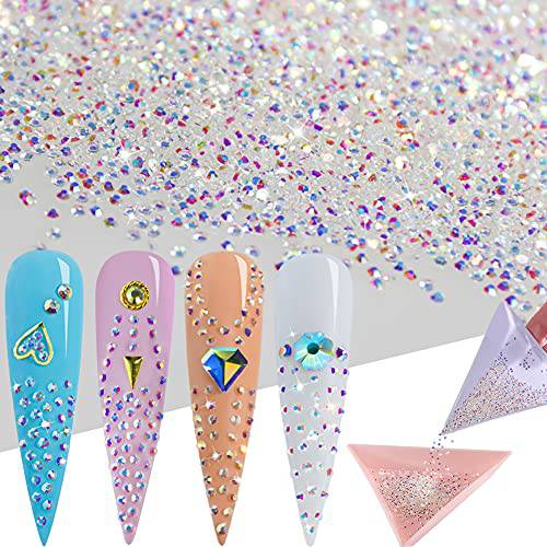 15000Pcs Ultra Mini 1.2mm AB Diamond Beads Glass Sand Shine Rhinestones Iridescent Crystals Long Lasting Like Swarovski for Nail Art 3D Decorations DIY Crafts with 2Pcs Triangle Trays by BELLEBOOST