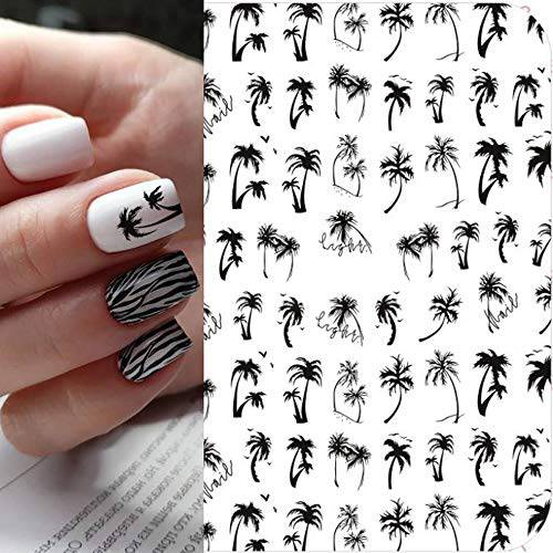2pcs Nail Tropical Style Palm Summer Tree 3D Nail Stickers self-Adhesive Coconut Tree Manicure DIY Beauty Black Palm Tree Nail Stickers 3D Nail Decor Decal 2022 Beach Nail Decals (2pcs Black Palm Tree)
