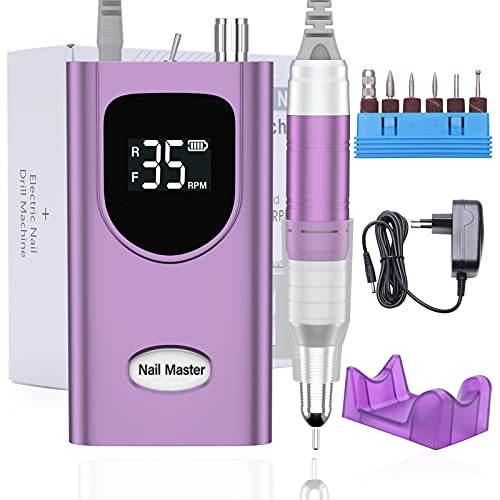 Delanie 35000RPM Professional Nail Drill Machine, Portable Nail Drills for Acrylic Nails, Electric Nail File Rechargeable Efile Nail Drill For Gel Nails Remove, Home and Salon Use Nail Tools (Purple)