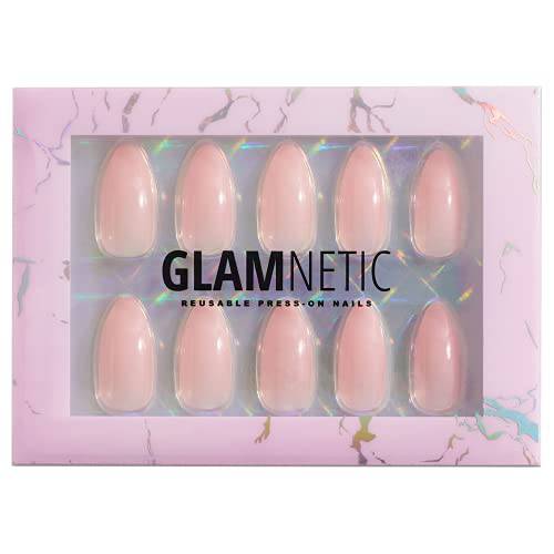 Glamnetic Press On Nails - Cloud 9 | Jelly UV Finish Medium Pointed Almond Shape, Reusable Pink Nail Kit in 12 Sizes, Semi-Transparent - 24 Nail Kit with Glue
