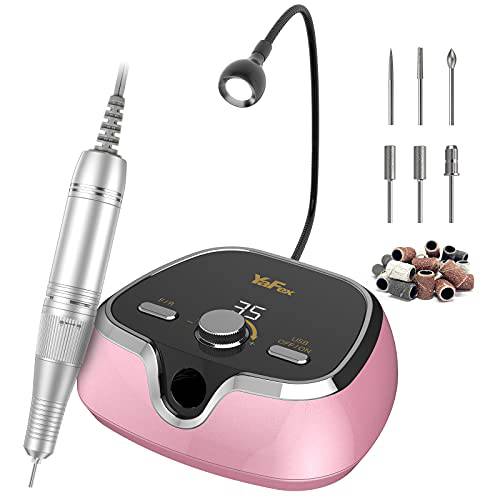 YaFex Professional Nail Drill Machine, 35000RPM Pink Electric Nail Drill File with Speed Display, 2 USB Ports Manicure Pedicure Tool Kit for Acrylic Nails, Gel Nails, Polish, Shaping