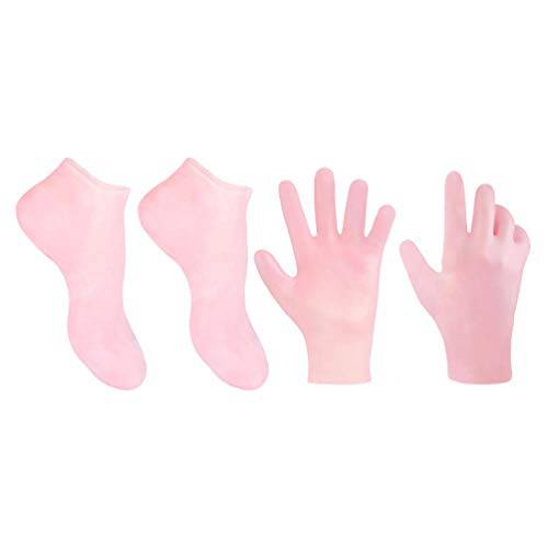 HEALLILY 1 Set Moisturizing Spa Gloves and Socks Set Gel Gloves and Socks Callus Remover Socks Foot Care Socks for Moisturizing Soften Dry Rough and Cracked Hands Feet Size M (Pink)