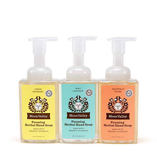 Moon Valley Herbal Foaming Hand Soap, Lemon Rosemary, Mint Lavender, Grapefruit Thyme Three Pack, Vegan, Recyclable Bottle