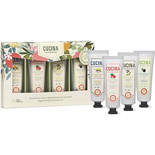 Fruits & Passion [Cucina] Regenerating Hand Cream Gift Set, (Pack of 4) | Refreshing Collection | Luxury Olive Oil Hand Moisturizer, Travel Size Lotion for Dry Cracked Skin
