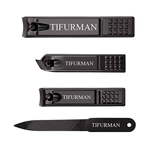 Nail Clippers Set, TIFURMAN Stocking Stuffers, Fingernail & Thick Toenail & Ingrown Nail Clippers & Nail File, Perfect 4 pcs Nail Clippers Cutter for Men and Women(Black)